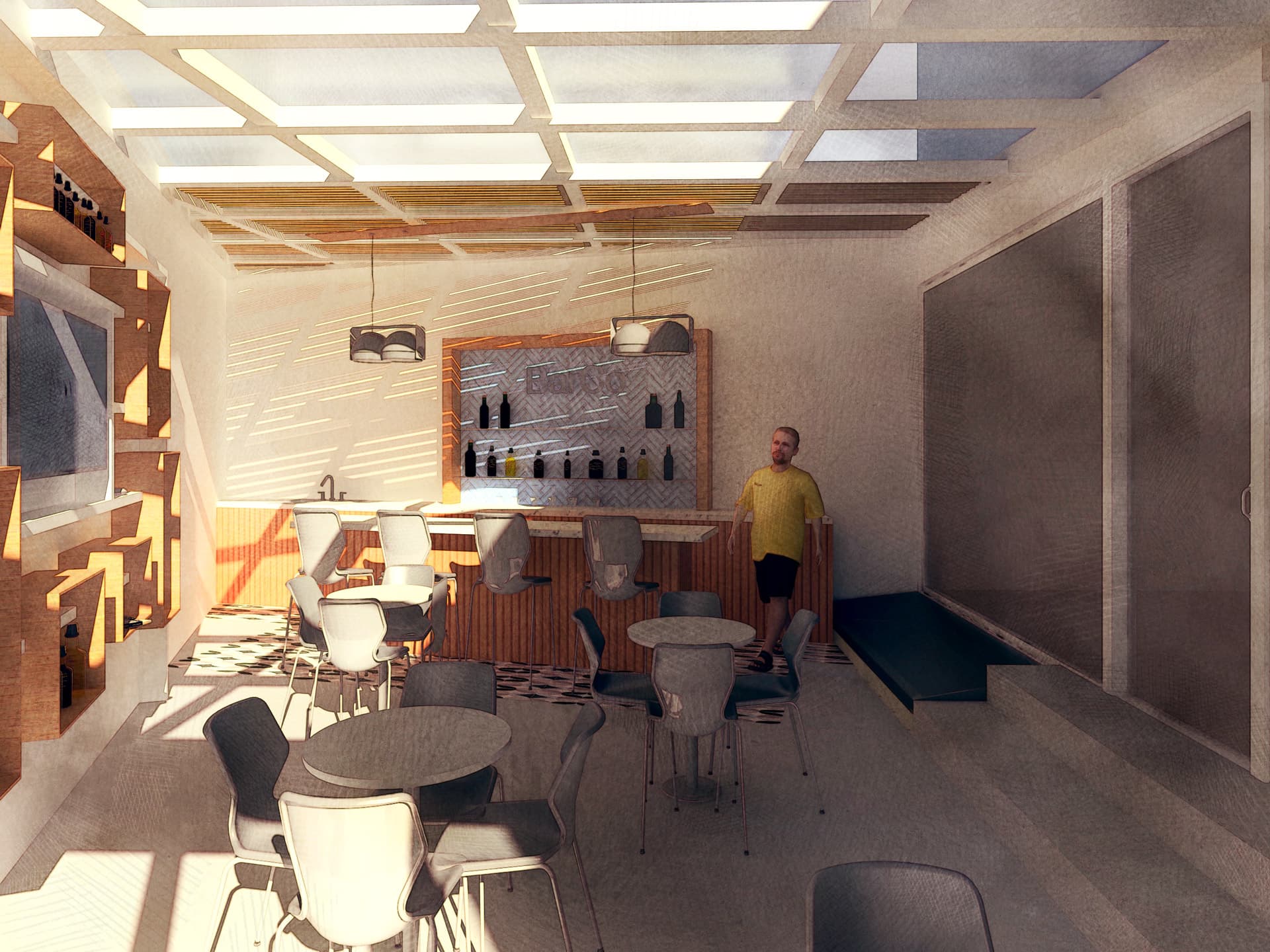 Architectural rendering of the Tecamachalco Bar