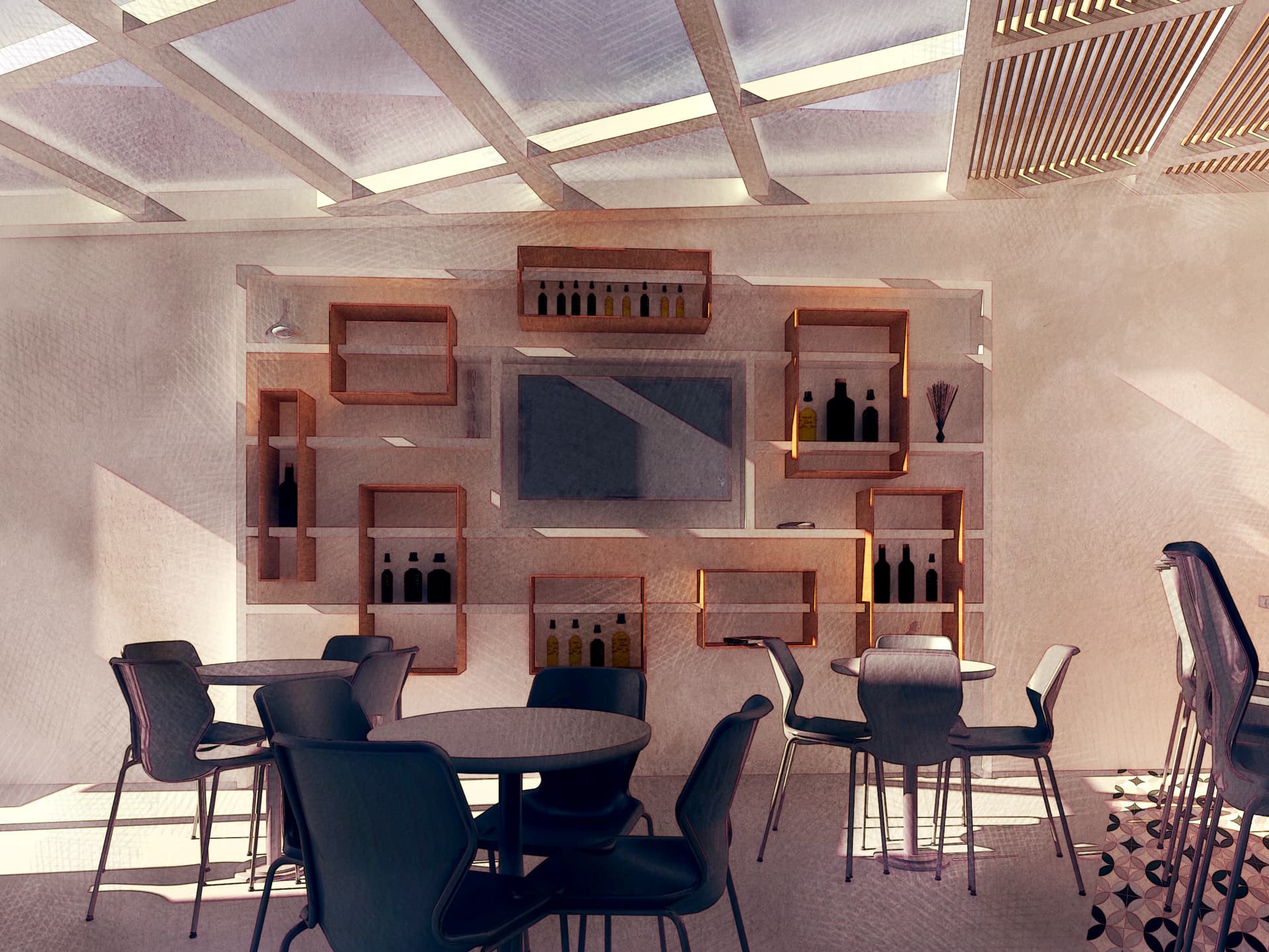 Architectural rendering of the Tecamachalco Bar
